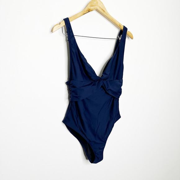 J.CREW Twist Front One Piece Swimsuit NAVY BLUE J2821 women's 10 - Picture 4 of 10